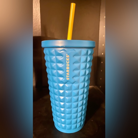 Starbucks NWT Blue Stainless Steel Textured Squares 16oz Tumbler - Picture 1 of 4